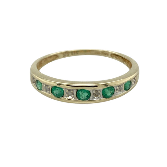 9ct Gold Diamond & Emerald Set Band Ring