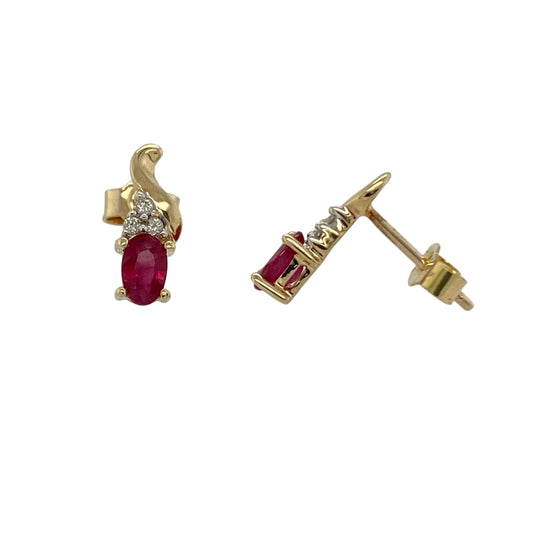9ct Gold Diamond & Ruby Set Stud Earrings