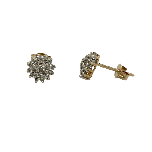 9ct Gold & Diamond Set Cluster Stud Earrings