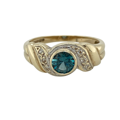 9ct Gold Blue Topaz & Cubic Zirconia Set Ring