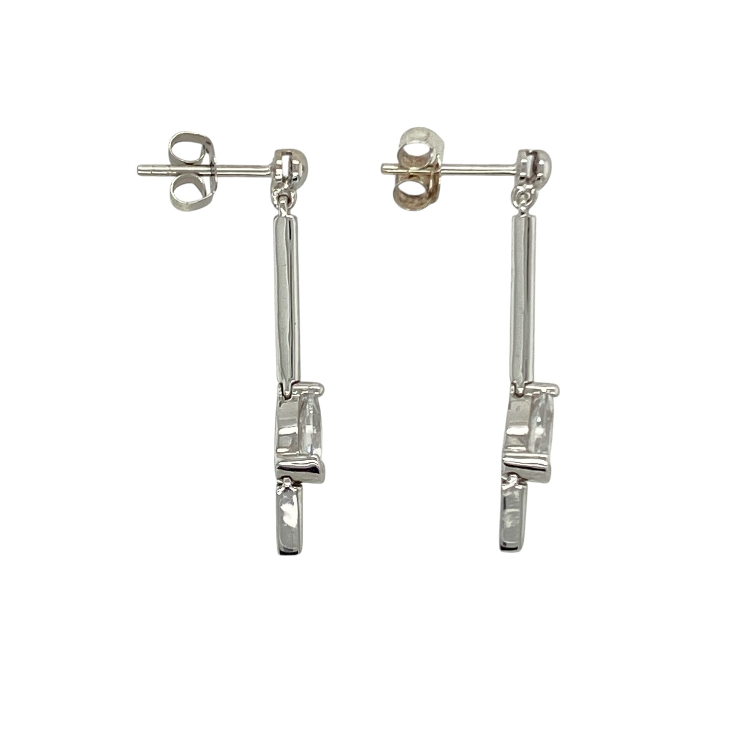 Bring refined sparkle and graceful movement to your collection with these pre-owned 9ct white gold cubic zirconia teardrop drop earrings, featuring elegant shaping and brilliant shine—perfect for special occasions or adding a touch of glamour to everyday wear.

Design: The earrings feature teardrop-shaped cubic zirconia stones measuring approximately 6mm by 4mm, suspended in a classic drop style that catches the light beautifully with every movement.