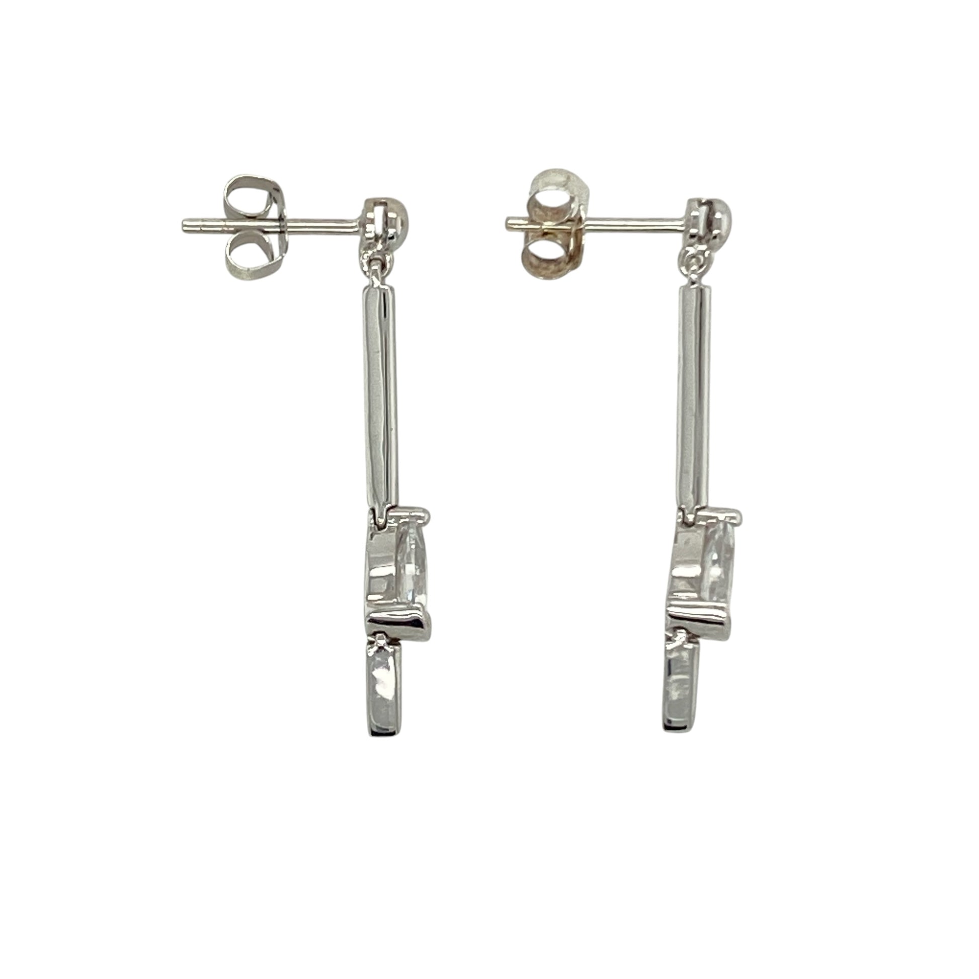 Bring refined sparkle and graceful movement to your collection with these pre-owned 9ct white gold cubic zirconia teardrop drop earrings, featuring elegant shaping and brilliant shine—perfect for special occasions or adding a touch of glamour to everyday wear.

Design: The earrings feature teardrop-shaped cubic zirconia stones measuring approximately 6mm by 4mm, suspended in a classic drop style that catches the light beautifully with every movement.