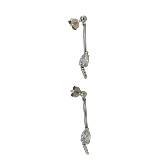 9ct White Gold & Cubic Zirconia Set Teardrop Drop Earrings