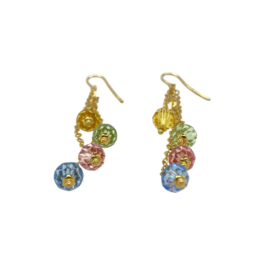Bring vibrant colour and playful elegance to your collection with these pre-owned 9ct yellow gold colourful stone drop earrings, featuring a lively mix of hues and eye-catching movement—perfect for brightening everyday looks or adding a pop of colour to occasion wear.

Design: The earrings feature round stones measuring approximately 7mm in diameter, displayed in a drop style with a mix of blue, green, pink and yellow tones, creating a bold and cheerful multi-colour effect.