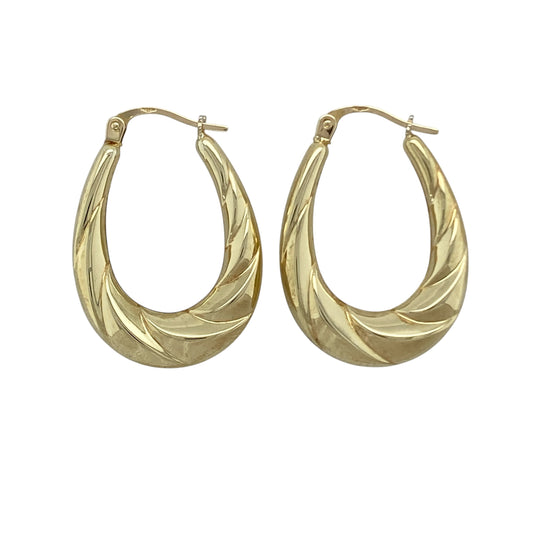 9ct Gold Twisted Oval Creole Earrings