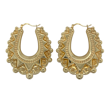 9ct Gold Fancy Patterned Large Creole Earrings