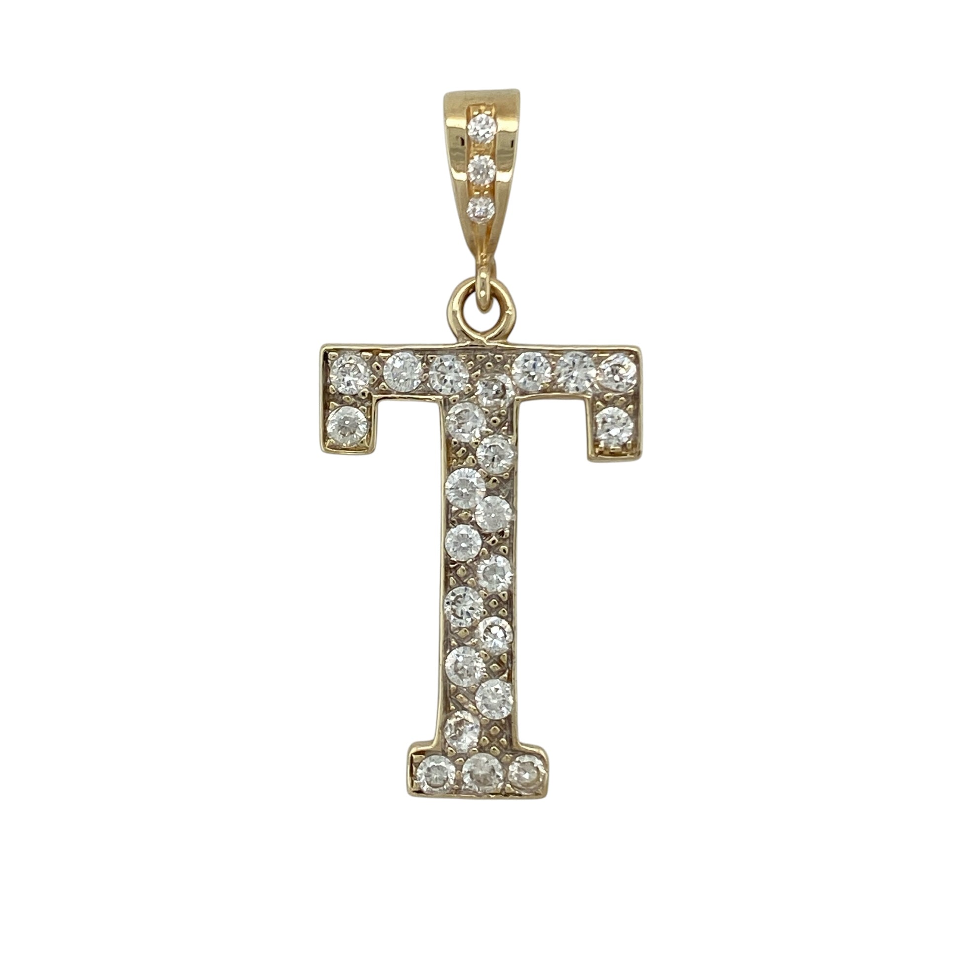 9ct Gold & Cubic Zirconia Initial 'T' Pendant