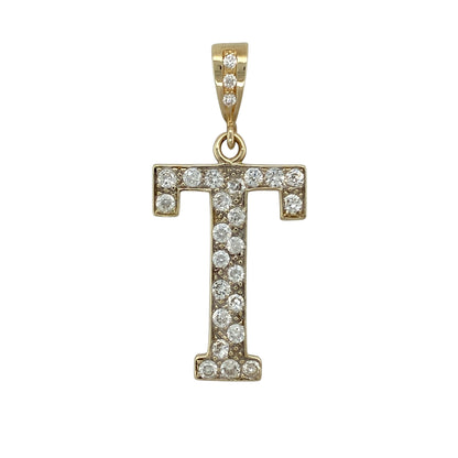 9ct Gold & Cubic Zirconia Initial 'T' Pendant