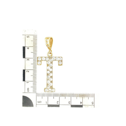 9ct Gold & Cubic Zirconia Initial 'T' Pendant