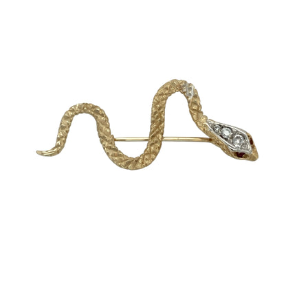9ct Gold Ruby & Cubic Zirconia Set Snake Brooch