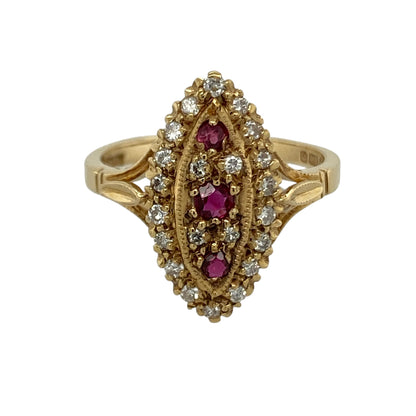18ct Gold Diamond & Ruby Set Marquise Ring