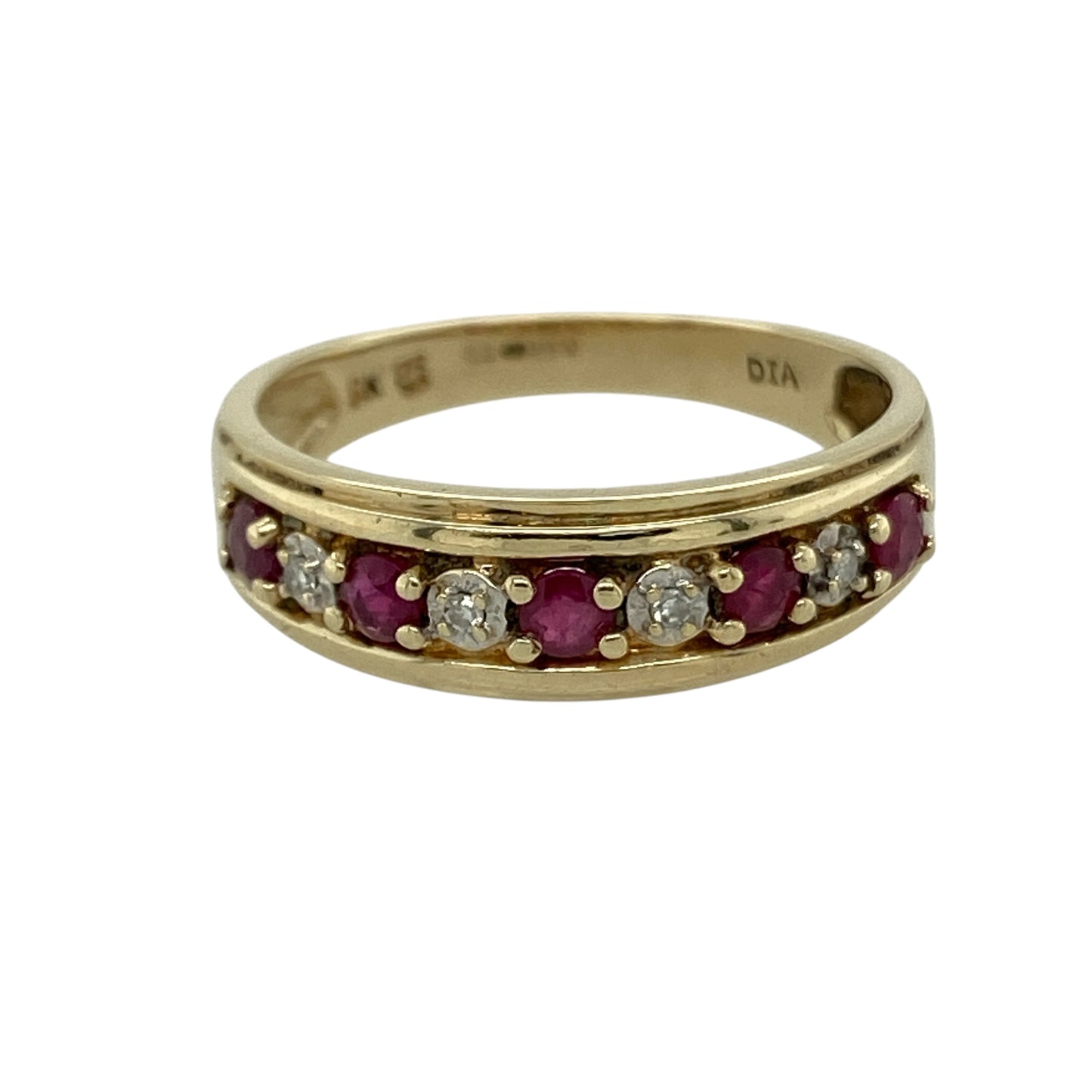 9ct Gold Diamond & Ruby Set Band Ring