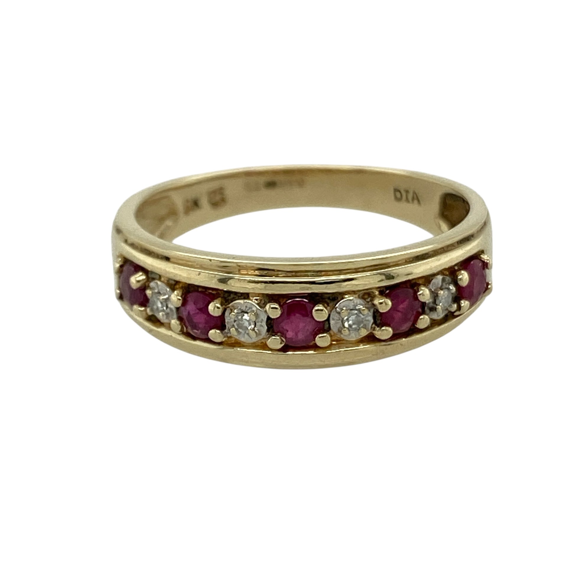 9ct Gold Diamond & Ruby Set Band Ring