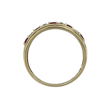 9ct Gold Diamond & Ruby Set Band Ring