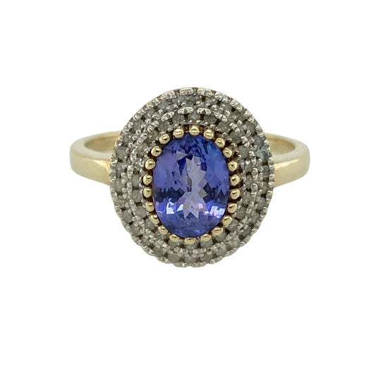9ct Gold Diamond & Tanzanite Set Cluster Ring