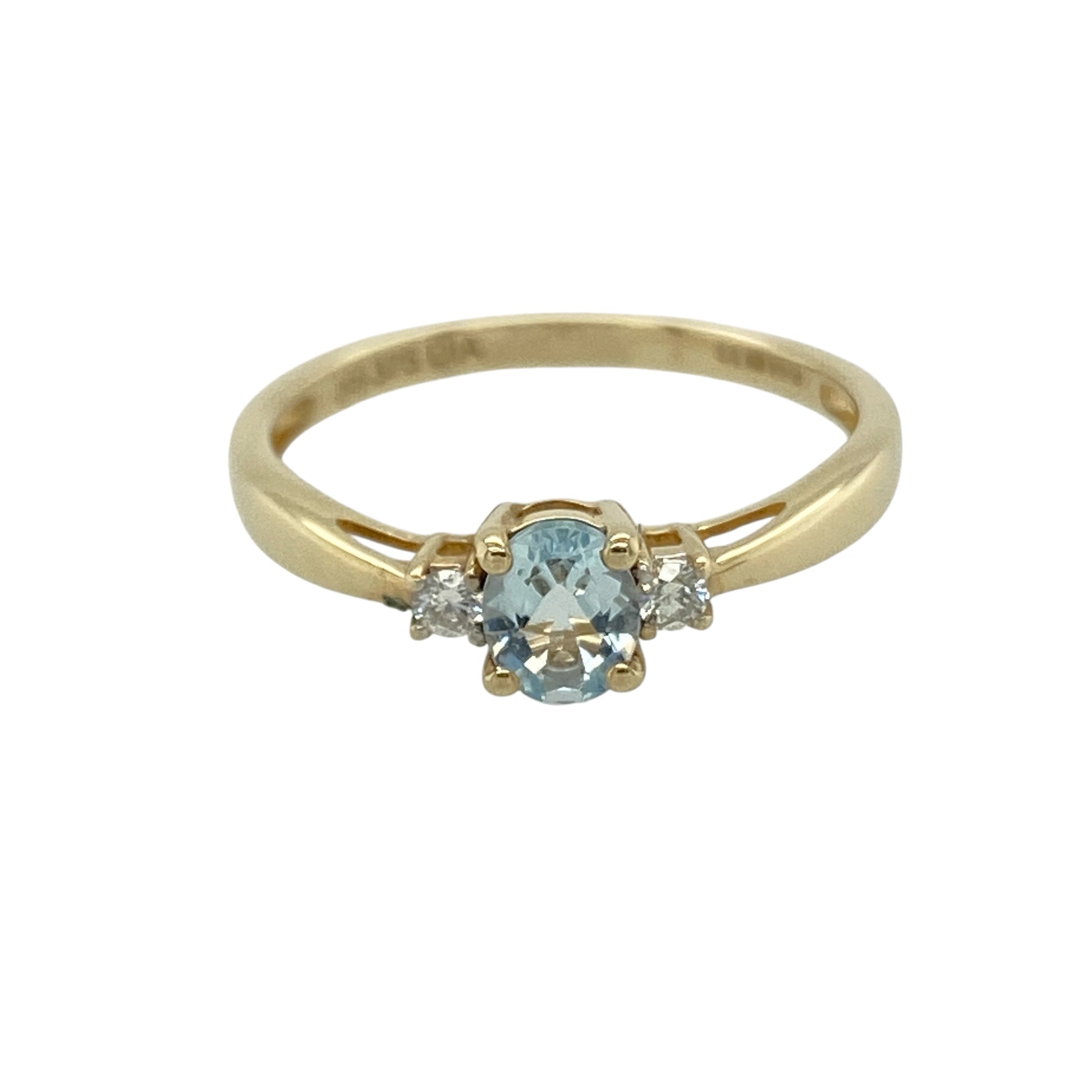 9ct Gold Diamond & Blue Stone Trilogy Ring