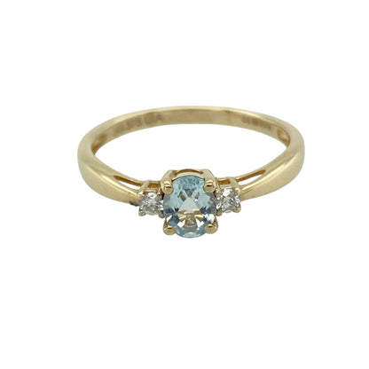9ct Gold Diamond & Blue Stone Trilogy Ring
