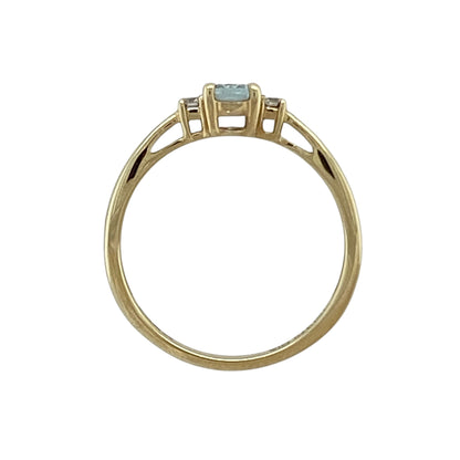 9ct Gold Diamond & Blue Stone Trilogy Ring