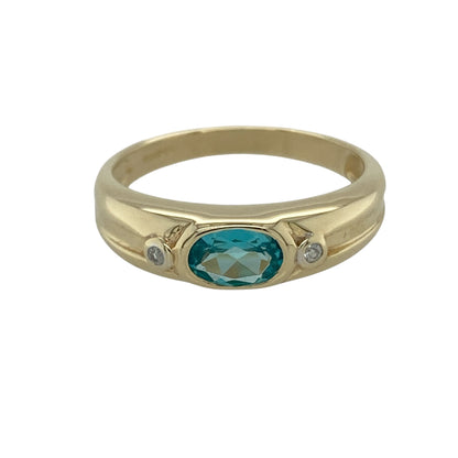 9ct Gold Diamond & Blue Stone Set Band Ring