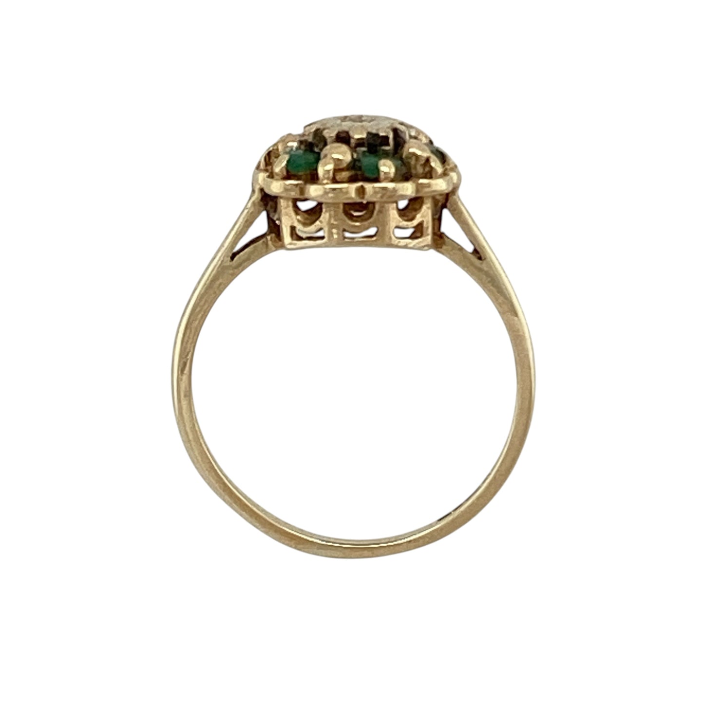 9ct Gold Diamond & Emerald Set Flower Cluster Ring