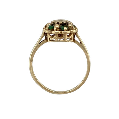 9ct Gold Diamond & Emerald Set Flower Cluster Ring