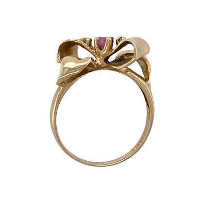 14ct Gold Diamond & Ruby Set Bow Ring
