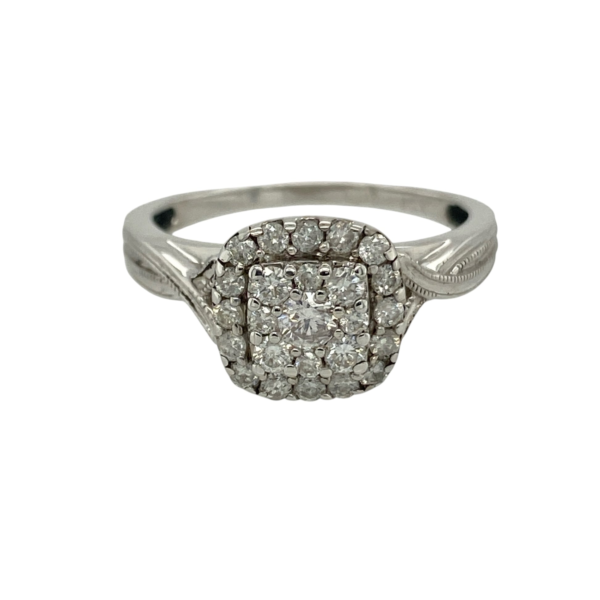 9ct White Gold & Diamond Set Square Cluster Ring