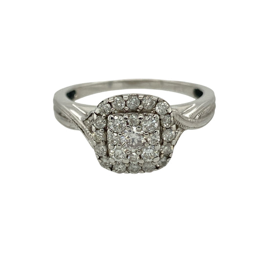 9ct White Gold & Diamond Set Square Cluster Ring