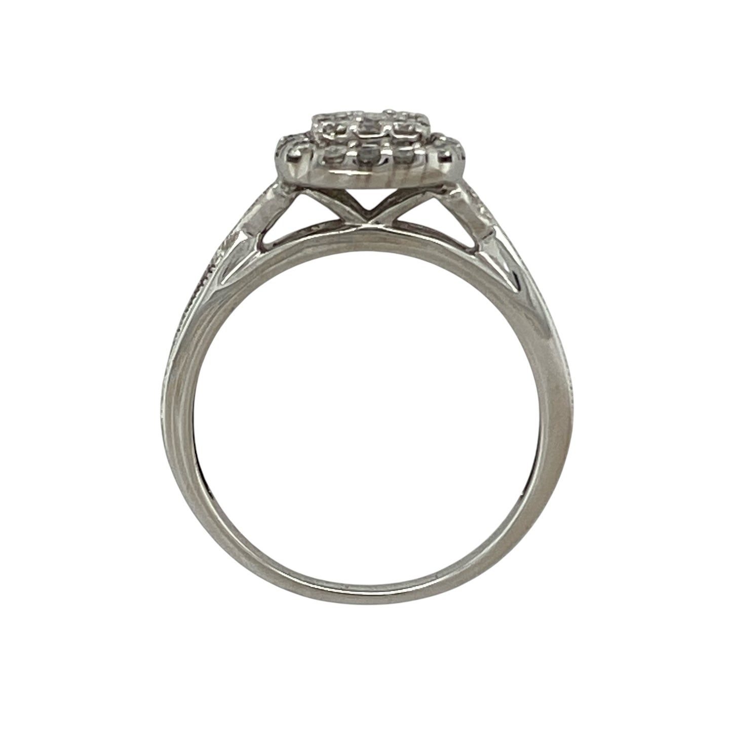 9ct White Gold & Diamond Set Square Cluster Ring