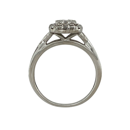 9ct White Gold & Diamond Set Square Cluster Ring
