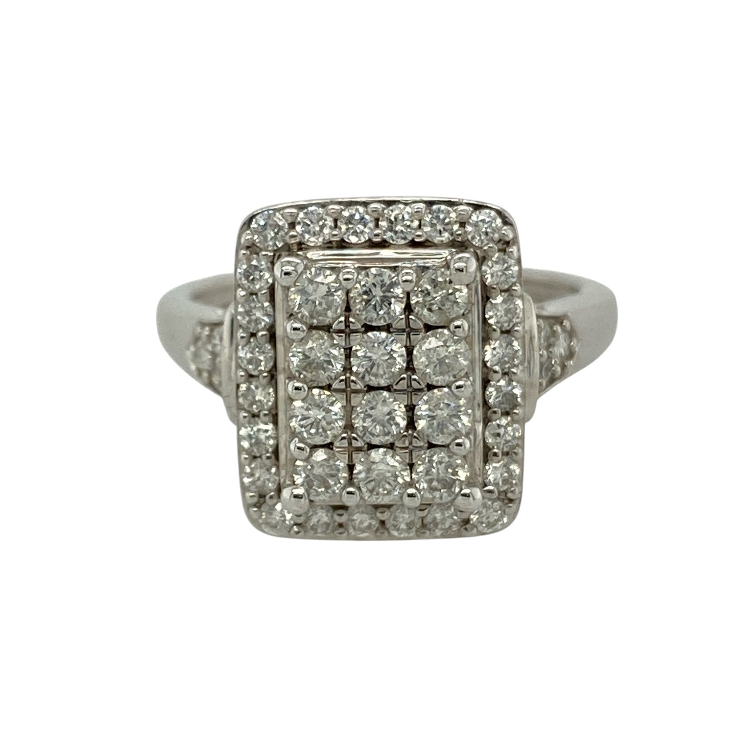 9ct White Gold & Diamond Set Rectangle Cluster Ring