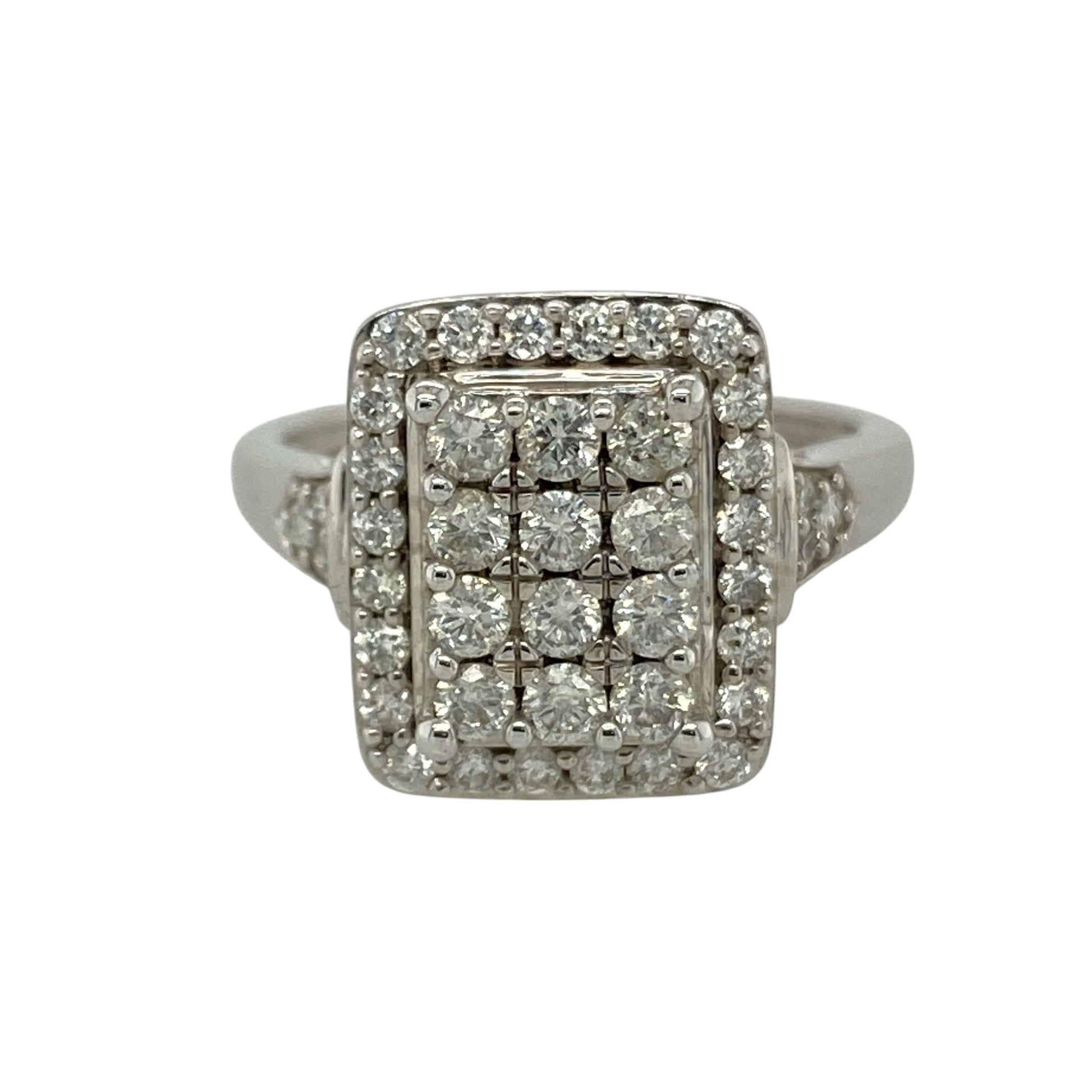 9ct White Gold & Diamond Set Rectangle Cluster Ring