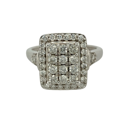 9ct White Gold & Diamond Set Rectangle Cluster Ring