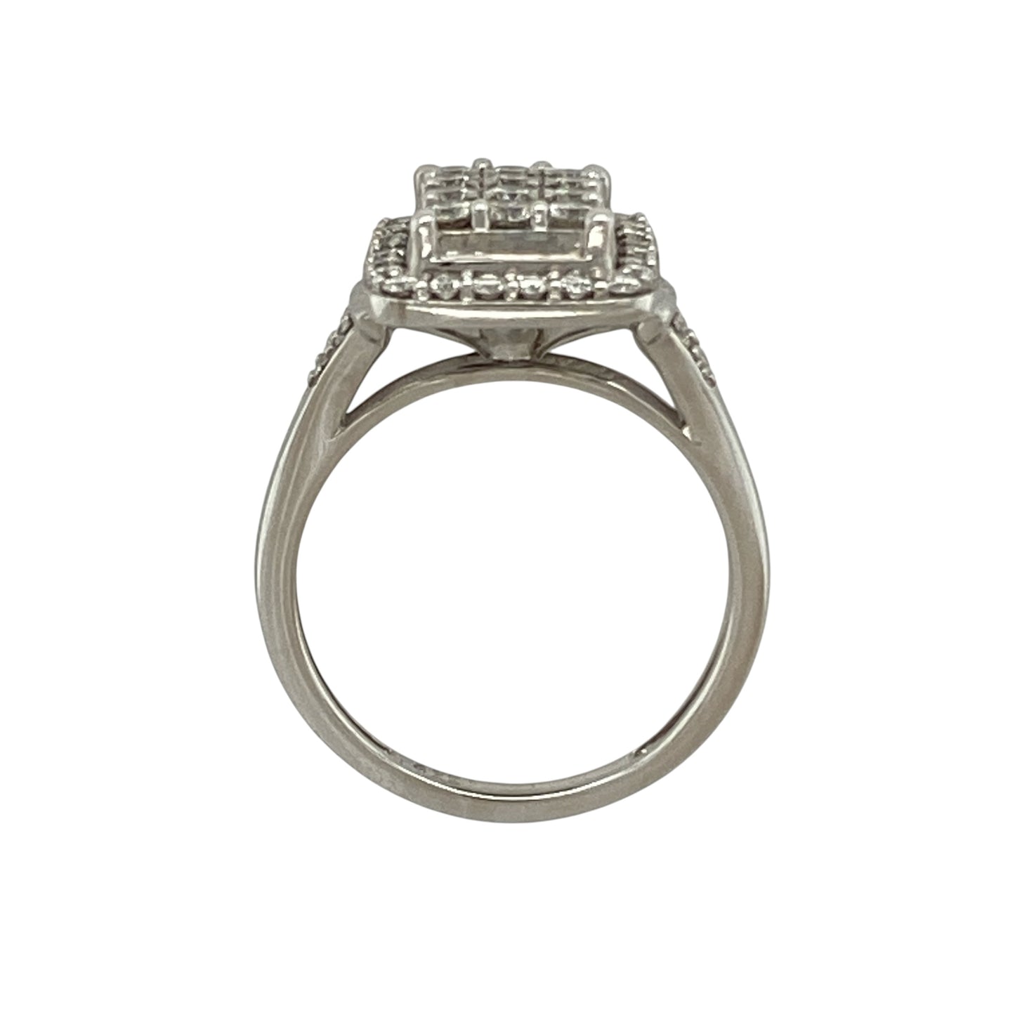 9ct White Gold & Diamond Set Rectangle Cluster Ring