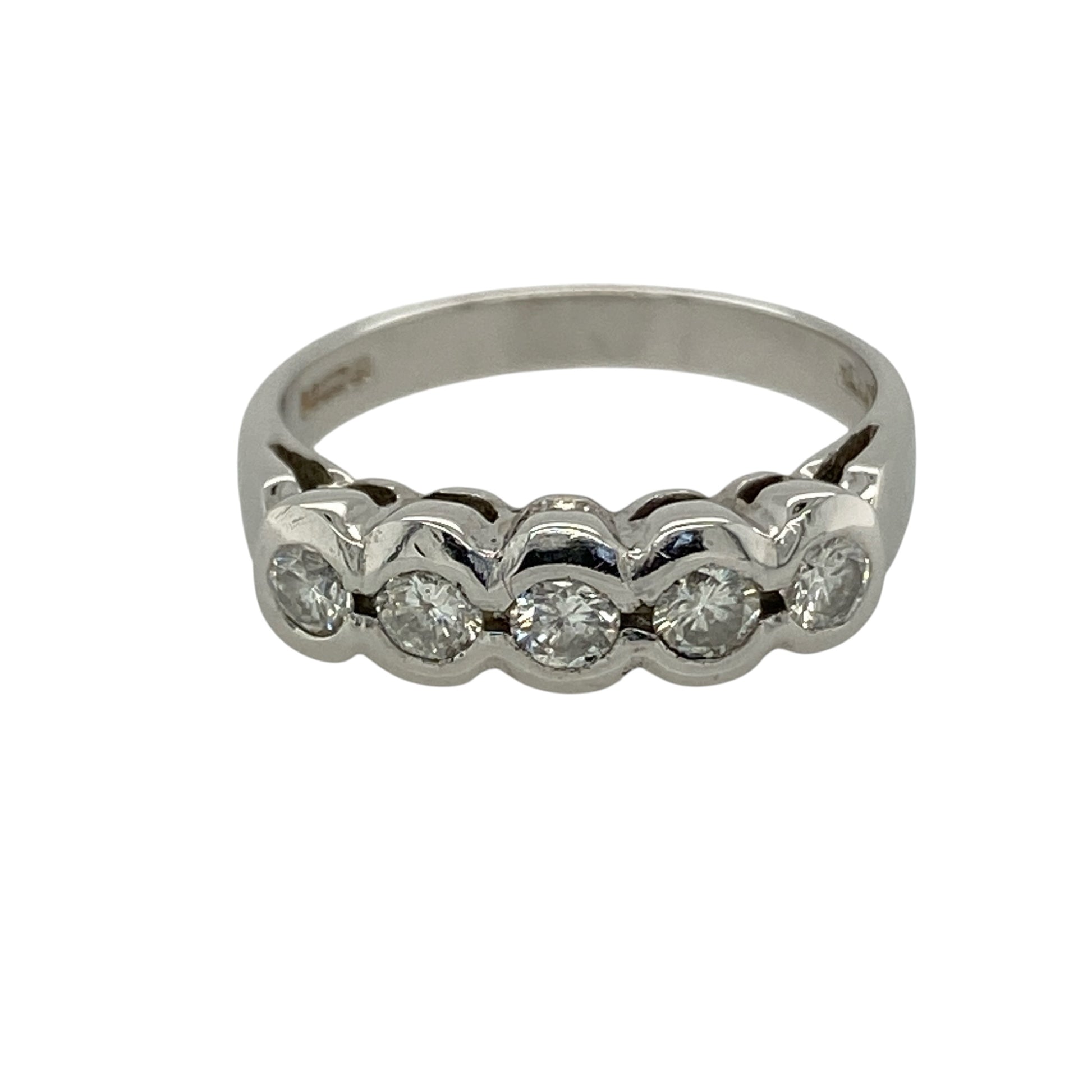9ct White Gold & Diamond Rubover Set Five Stone Band Ring