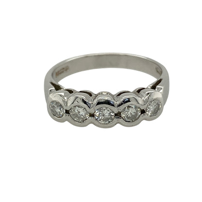 9ct White Gold & Diamond Rubover Set Five Stone Band Ring