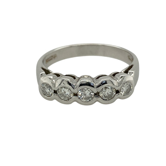 9ct White Gold & Diamond Rubover Set Five Stone Band Ring