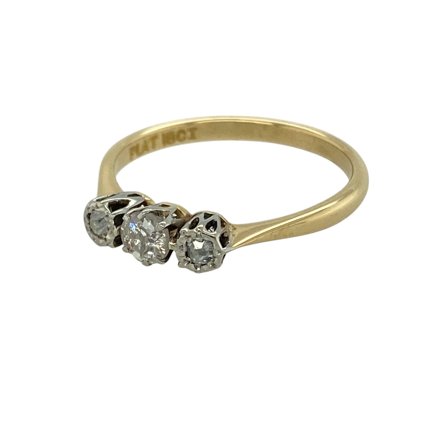 Bring timeless elegance and refined sparkle to your collection with this pre-owned 18ct yellow gold diamond trilogy ring, featuring a classic three-stone design—perfect for special occasions or everyday luxury.

Design: The ring showcases three diamonds arranged across the centre, creating a balanced and elegant trilogy style with approximately 0.20ct total diamond content.