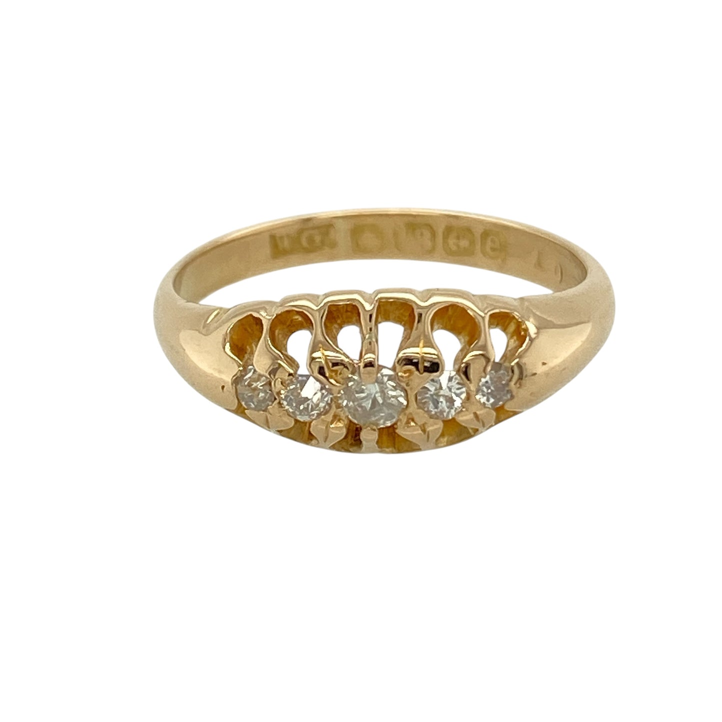 18ct Gold & Diamond Set Five Stone Vintage Style Ring