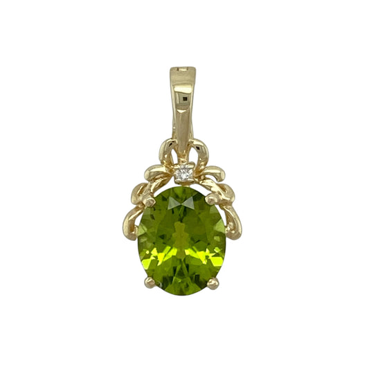 9ct Gold Diamond & Peridot Set Pendant