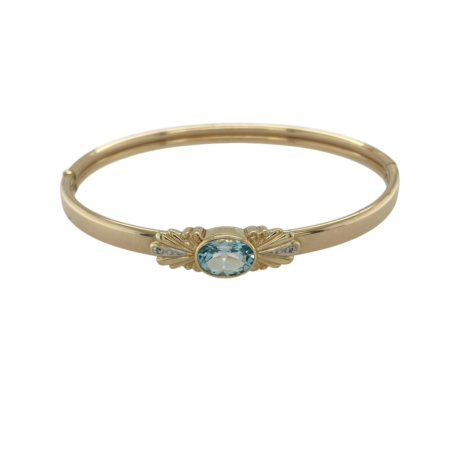 9ct Gold Diamond & Blue Topaz Set Bangle