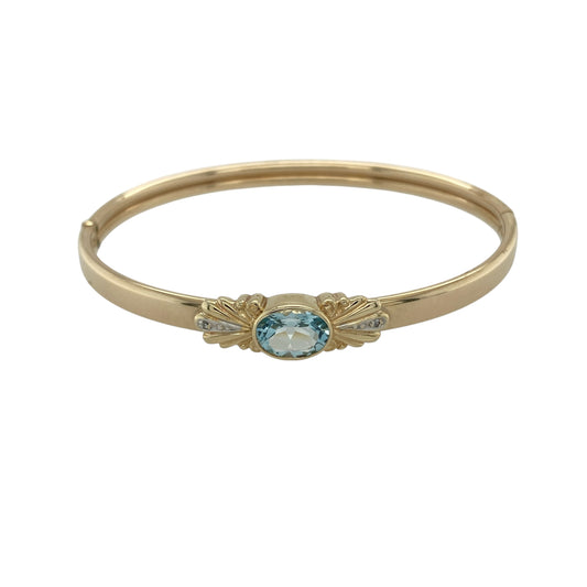 9ct Gold Diamond & Blue Topaz Set Bangle
