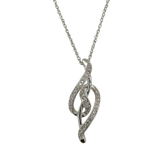 9ct White Gold & Diamond Set Twist Weave 18" Necklace
