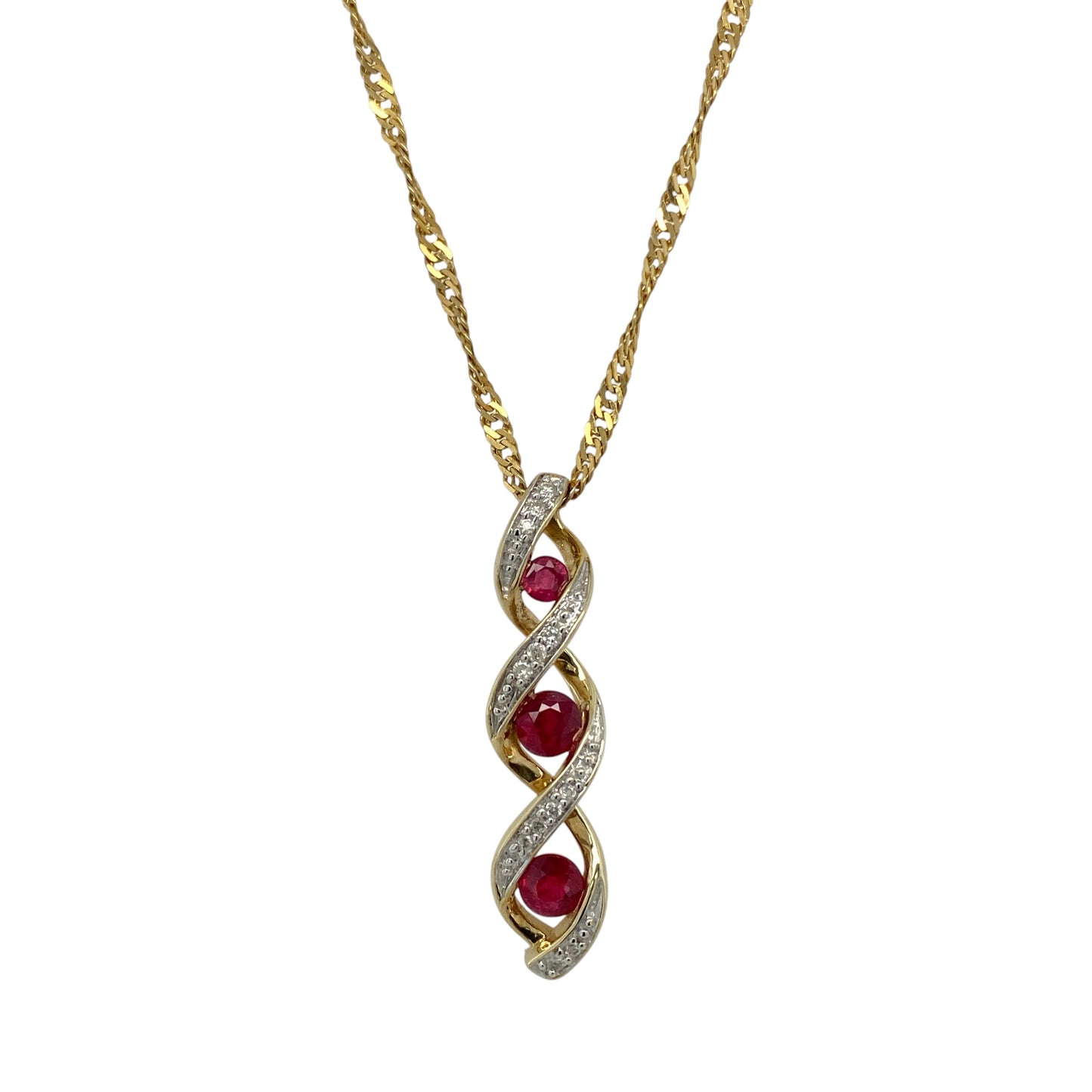 9ct Gold Diamond & Ruby Set Twisted 18" Necklace