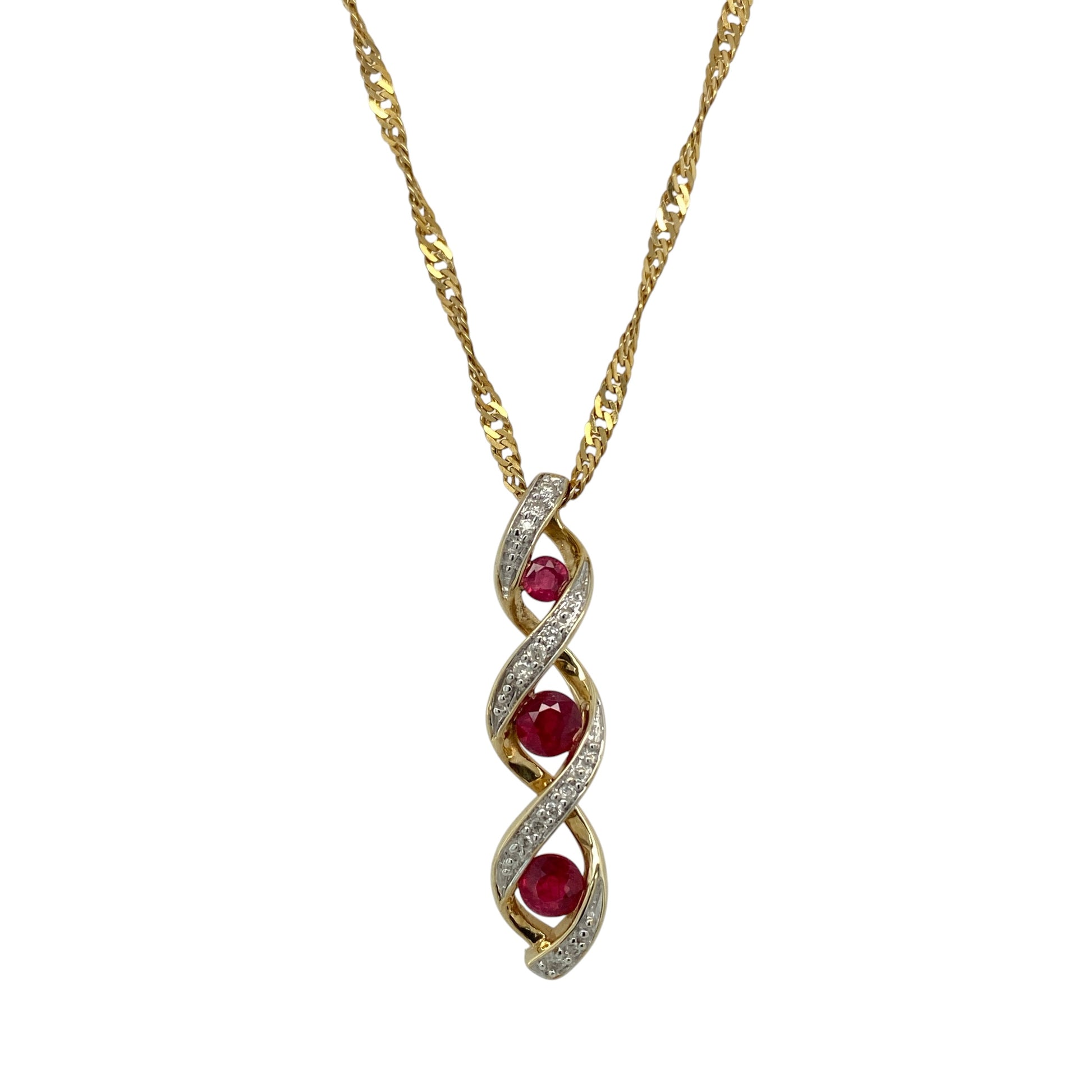 9ct Gold Diamond & Ruby Set Twisted 18" Necklace