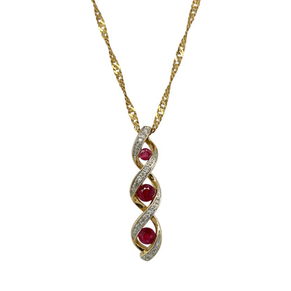 9ct Gold Diamond & Ruby Set Twisted 18" Necklace