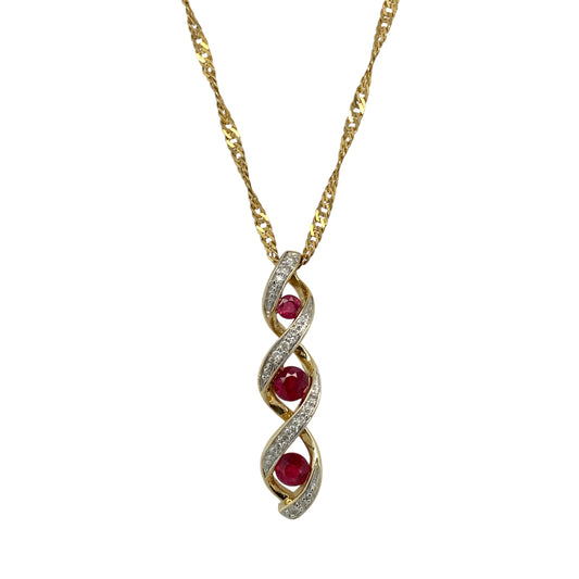 9ct Gold Diamond & Ruby Set Twisted 18" Necklace