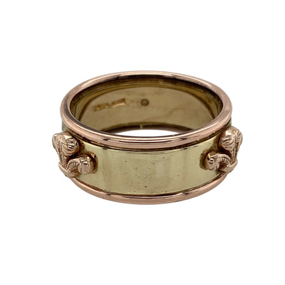 Bring heritage style and bold character to your collection with this pre-owned 9ct yellow and rose gold Welsh Three Feathers band ring, featuring a distinctive design with symbolic meaning—perfect for everyday wear or as a standout statement piece.

Design: The ring features the iconic Welsh Three Feathers motif across a wide band measuring approximately 9mm, creating a strong and recognisable design with detailed engraving.