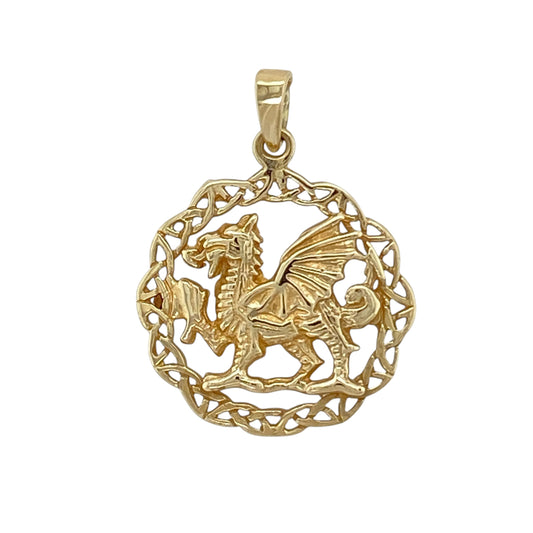9ct Gold Welsh Daffodil Celtic Round Pendant