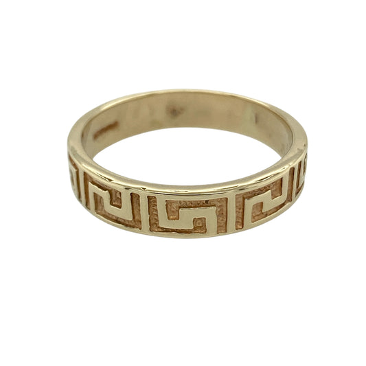 9ct Gold Greek Key Patterned Band Ring